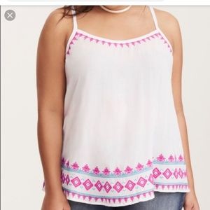 Torrid White Embroidered Swing Cami